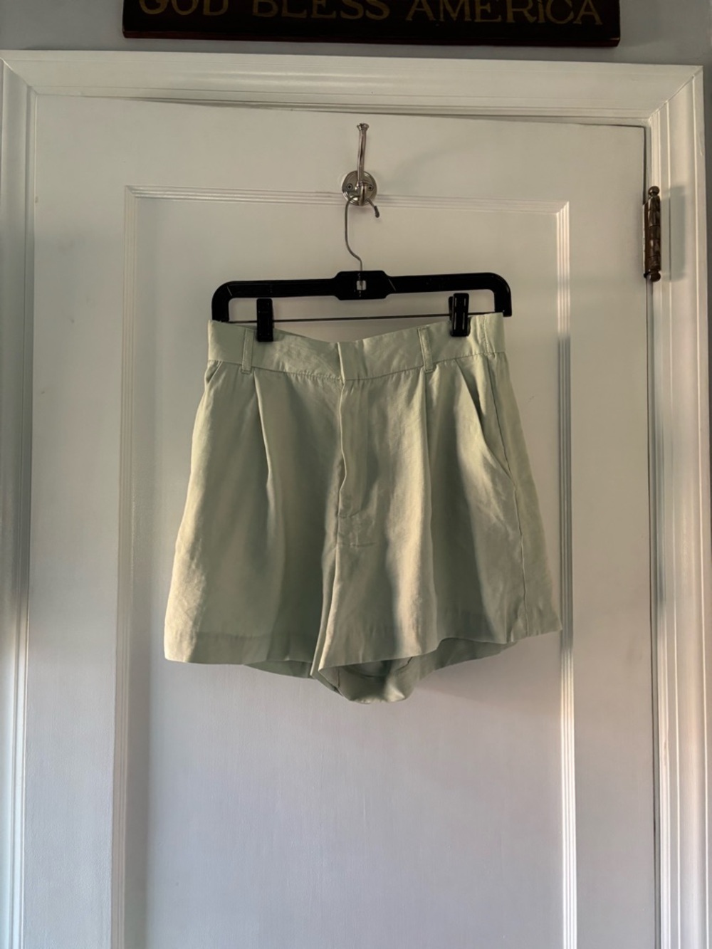 Zara Pale Sage High-Waist Pleated Shorts